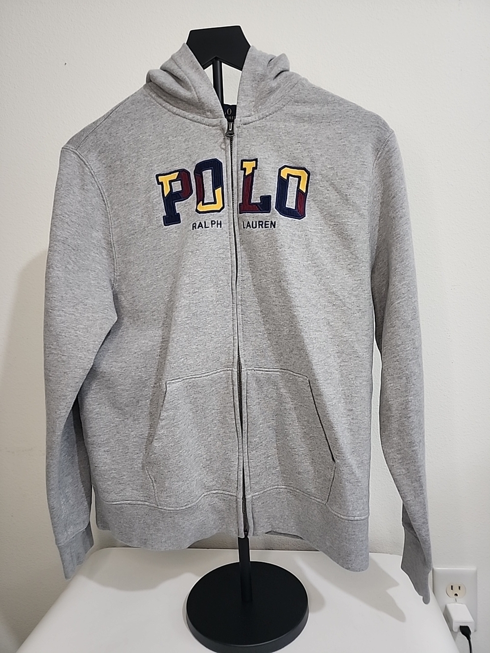 Polo Ralph Lauren Youth XL Zip Hoodie Gray Spellout Logo Lightweight